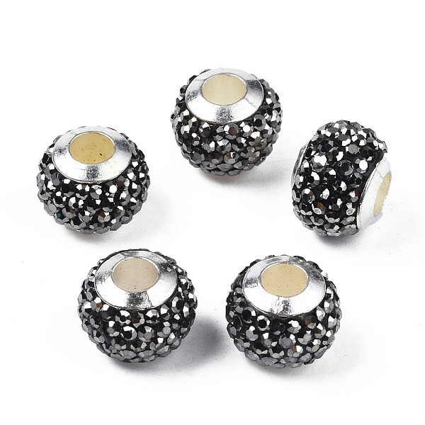 

PandaHall Handmade Polymer Clay Rhinestone European Beads, with Silver Tone CCB Plastic Double Cores, Large Hole Beads, Rondelle, Jet..., Black