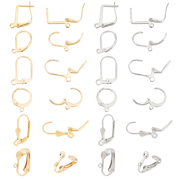 

PandaHall Unicraftale 72Pcs 12 Style 304 Stainless Steel Earring Findings, Leverback & Clip-on & Hoop Earring Findings, with Loop, Golden &...