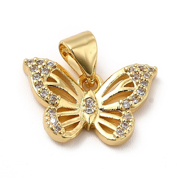 

PandaHall Rack Plating Brass Micro Pave Cubic Zirconia Pendants, Cadmium Free & Lead Free, Real 18K Gold Plated, Hollow Butterfly Charm..., Clear