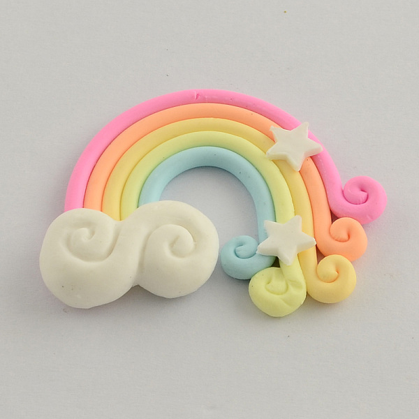 

PandaHall Handmade Polymer Clay Cabochons, Rainbow, Colorful, 36~38x45~56x5~8mm Polymer Clay Half Round