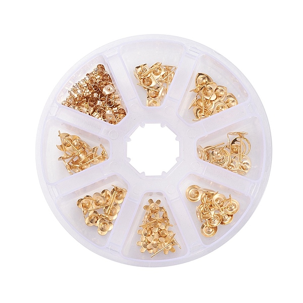 PandaHall 304 Stainless Steel Sutd Earring Findings Kits, with Earring Settings & Ear Nuts, Mixed Shape, Golden, 140pcs/box 304 Stainless...