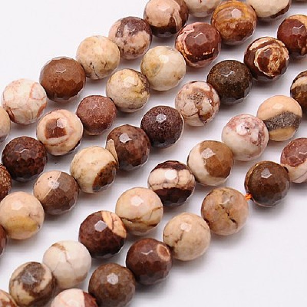 

PandaHall Natural Zebra Jasper Beads Strands, Faceted, Round, 8mm, Hole: 1mm, about 46pcs/strand, 15.75 inch Zebra Jasper Round Brown