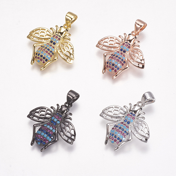 

PandaHall Brass Micro Pave Cubic Zirconia Pendants, Bees, Mixed Color, 22x20.5x4mm, Hole: 3x4mm Brass+Cubic Zirconia Bees Multicolor