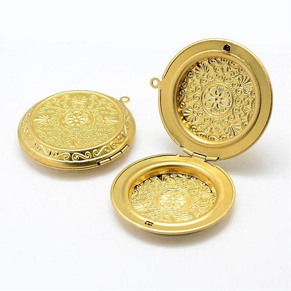 

PandaHall Brass Locket Pendants, Flat Round, Nickel Free, Raw(Unplated), 48x44.5x10mm, Hole: 2mm Brass Flat Round