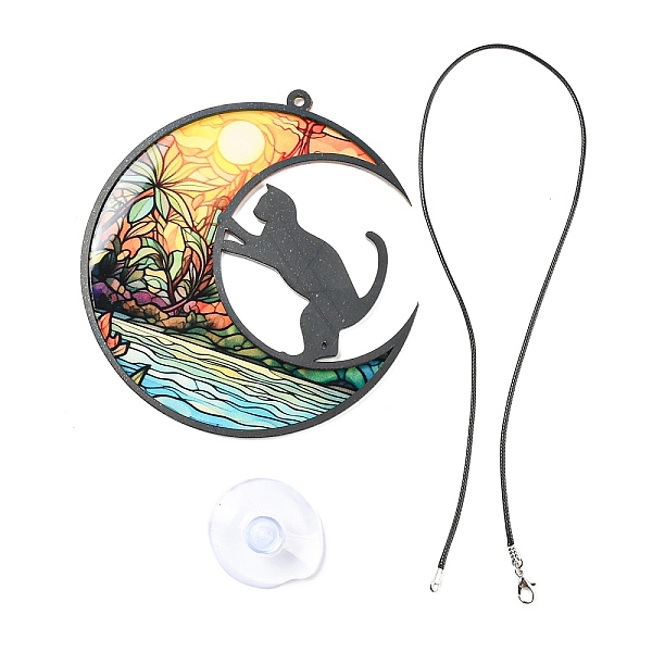 

PandaHall Opaque Acrylic Big Pendants, Leather Strap with Plastic Accessories, Moon with Cat, Colorful, 127x120x3.5mm, Hole: 4mm Acrylic...