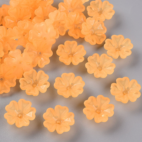 

PandaHall Transparent Frosted Acrylic Bead Caps, 5-Petal, Flower, Orange, 16.5x6mm, Hole: 1.6mm, about 959pcs/500g Acrylic Orange