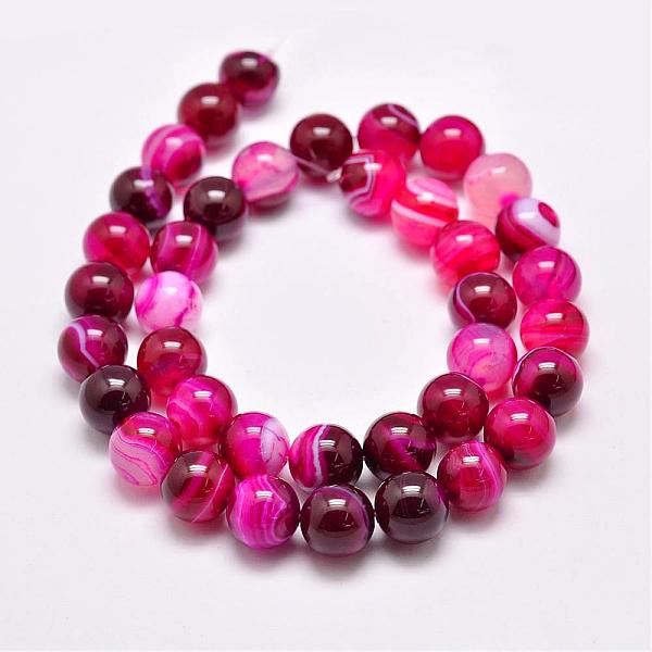 

PandaHall Natural Striped Agate/Banded Agate Bead Strands, Dyed & Heated, Round, Grade A, Deep Pink, 14mm, Hole: 2mm, about 28pcs/strand...