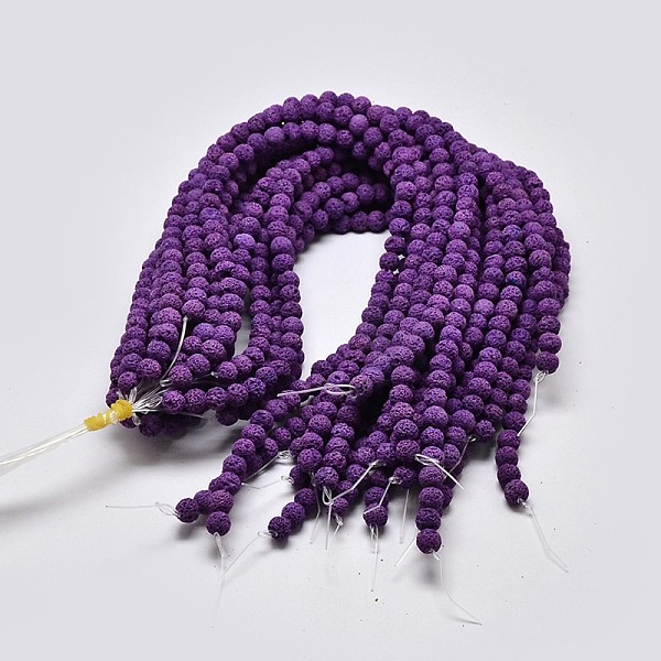 

PandaHall Natural Lava Rock Round Bead Strands, Dyed, Blue Violet, 6mm, Hole: 1mm, about 63pcs/strand, 15.7 inch Lava Rock Round Purple