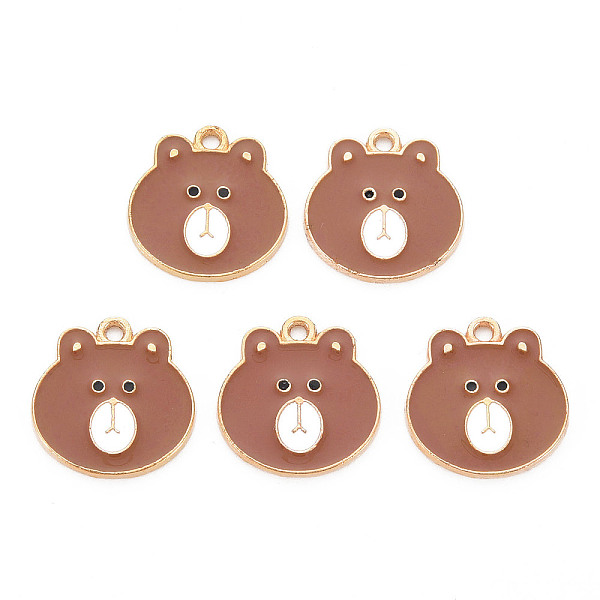 

PandaHall Alloy Enamel Pendants, Cadmium Free & Lead Free, Light Gold, Bear Head, Sienna, 16x15.5x1.5mm, Hole: 1.5mm Alloy+Enamel Bear Brown