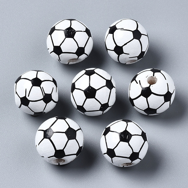 

PandaHall Painted Natural Wood European Beads, Large Hole Beads, Printed, Football, White, 16x15mm, Hole: 4mm Wood Sports White