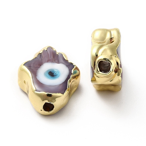 

PandaHall Handmade Evil Eye Lampwork Beads, with Golden Plated Brass Edge, Long-Lasting Plated, Hamsa Hand, Medium Purple...