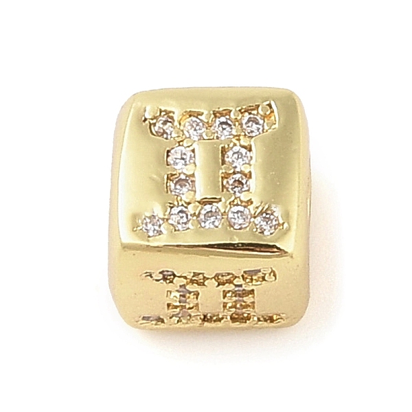 

PandaHall Brass Micro Pave Clear Cubic Zirconia European Beads, Cube, Gemini, 8x8x7.5mm, Hole: 4.5mm Brass+Cubic Zirconia Gemini Clear