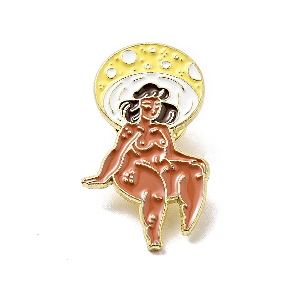 PandaHall Mushroom Girl Enamel Pin, Light Gold Alloy Brooch for Backpack Clothes, Champagne Yellow, 30x18x1.8mm Alloy+Enamel