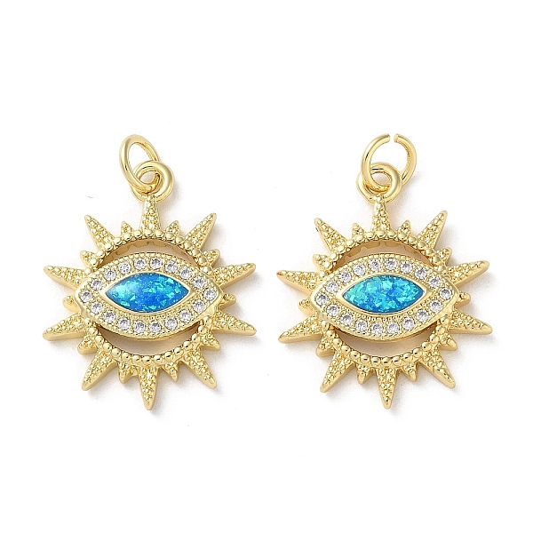 

PandaHall Brass Micro Pave Clear Cubic Zirconia Pendants, with Synthetic Opal and Jump Ring, Real 18K Gold Plated, Evil Eye, Sun...
