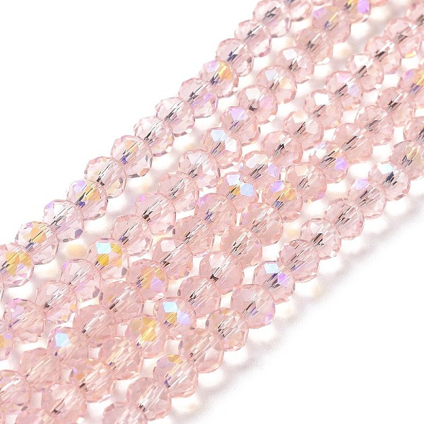 

PandaHall Electroplate Glass Beads Strands, Half Rainbow Plated, Faceted, Rondelle, Pink, 4x3mm, Hole: 0.4mm, about 123~127pcs/strand...