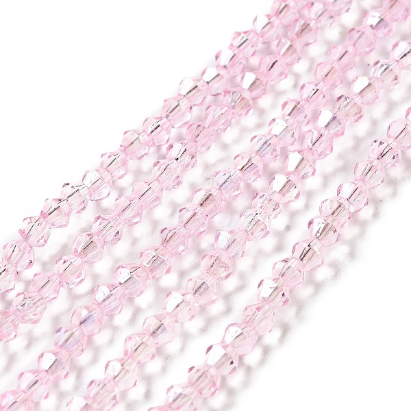 

PandaHall Transparent Electroplate Glass Beads Strands, AB Color Plated, Faceted Bicone, Pearl Pink, 4.5x4mm, Hole: 0.7mm, about...