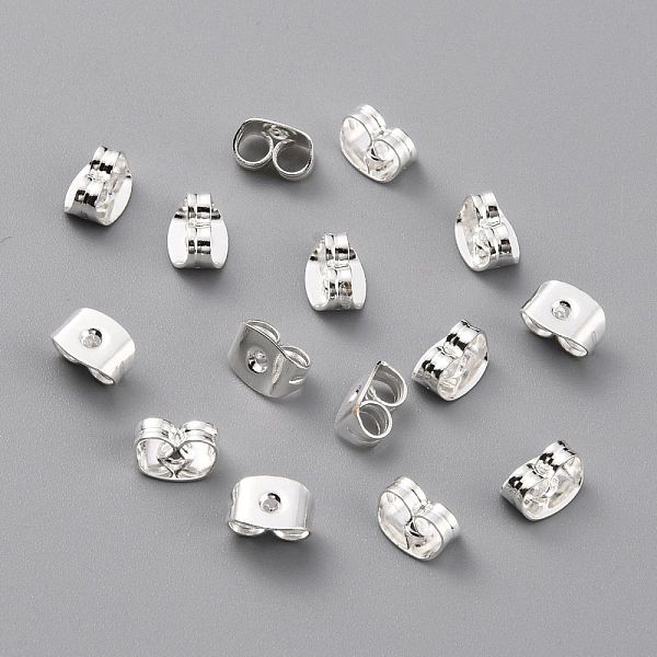 

PandaHall Brass Friction Ear Nuts, Ear Locking Earring Backs for Post Stud Earrings, 925 Sterling Silver Plated, 6x4x3.5mm, Hole: 1mm Brass