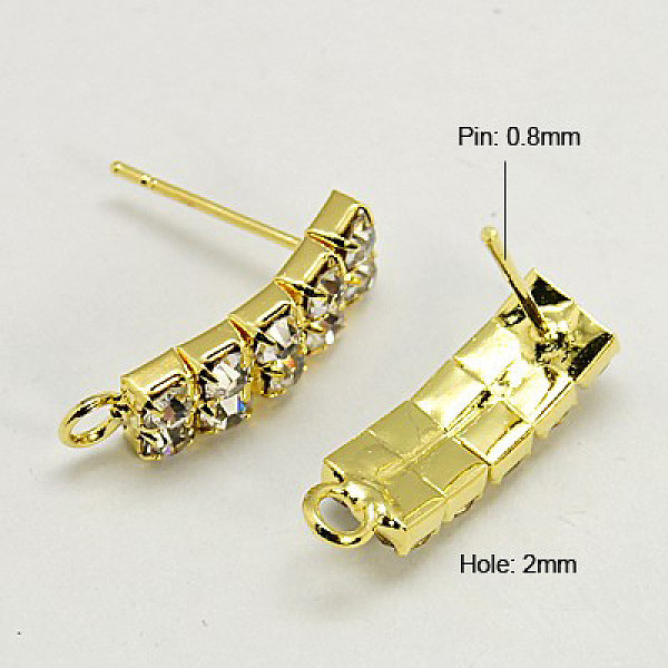 

PandaHall Brass Stud Earring Findings, with Loop, Crystal Grade A Rhinestones, Golden, 17.5x5x14mm, Hole: 2mm, Pin: 0.8mm Brass Others
