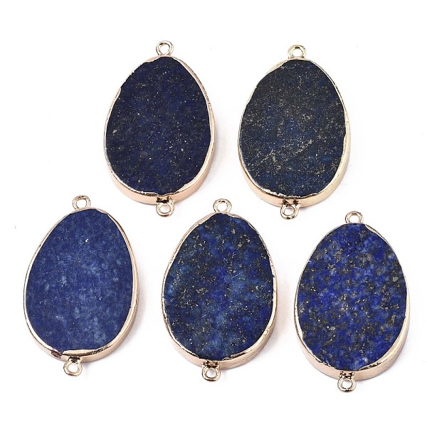 

PandaHall Natural Lapis Lazuli Links Connectors, with Edge Golden Plated Iron Loops, Oval, 42~43x25x5~6mm, Hole: 1.8mm Lapis Lazuli Oval