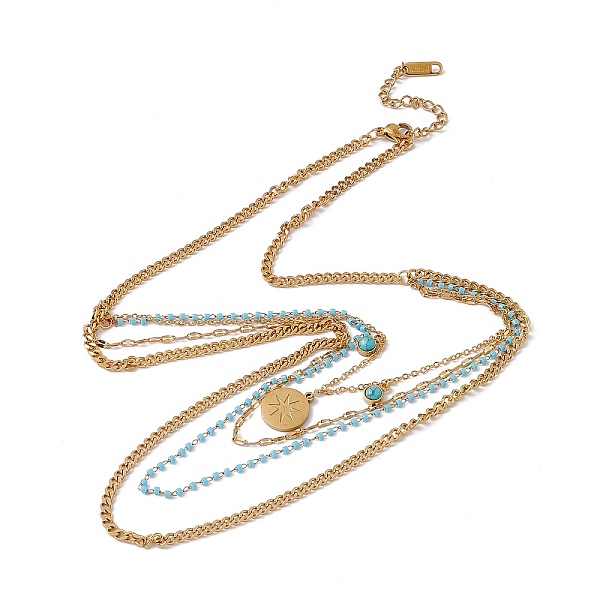 

PandaHall Synthetic Turquoise Sun Pendant Multi Layered Necklace with Plastic Beaded, 304 Stainless Steel Bohemia Necklace for Women, Golden...