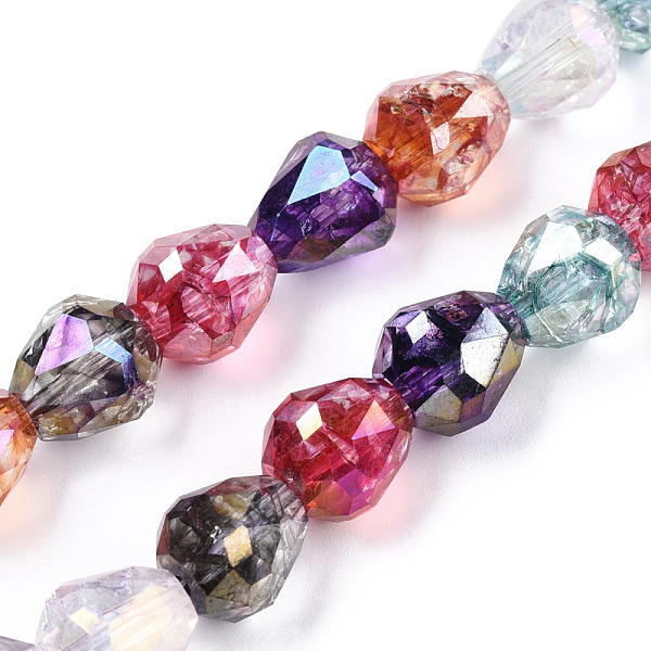 

PandaHall Transparent Electroplate Glass Beads Strands, AB Color Plated, Faceted, Teardrop, Colorful, 10.5x10mm, Hole: 1.2mm, about...