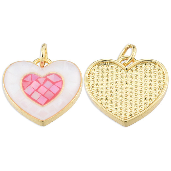 

PandaHall Brass Enamel Pendants, with Jump Rings and Shell, Real 18K Gold Plated, Nickel Free, Heart, Hot Pink, 15x16x3.5mm, Jump Ring...