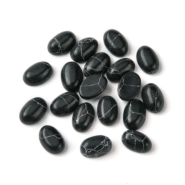 

PandaHall Synthetic Turquoise Cabochons, Dyed, Oval, Black, 6x4x2~2.5mm Synthetic Turquoise Oval Black