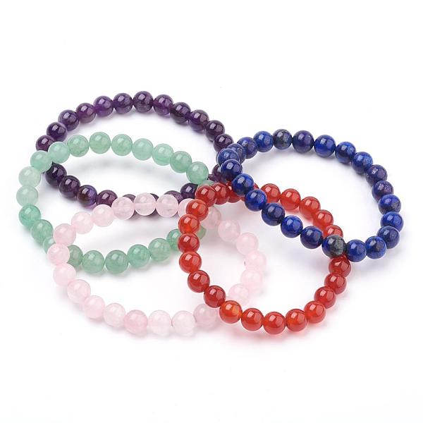 

PandaHall Natural Gemstone Beads Stretch Bracelets, with Burlap Bags, 2-1/4 inch(56mm) Mixed Stone