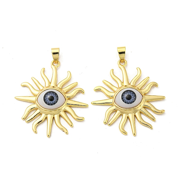 

PandaHall Real 18K Gold Plated Brass Pendants, Acrylic Evil Eye Charms, Sun, 39x35x7mm, Hole: 5x3.5mm Brass+Acrylic Sun