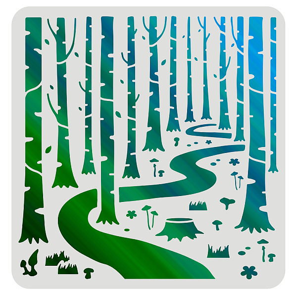 PandaHall FINGERINSPIRE Woodland Forest Stencils 11.8x11.8 inch Forest Tree Painting Stencil Forest Path Stencil Plant Drawing Stencil Into...