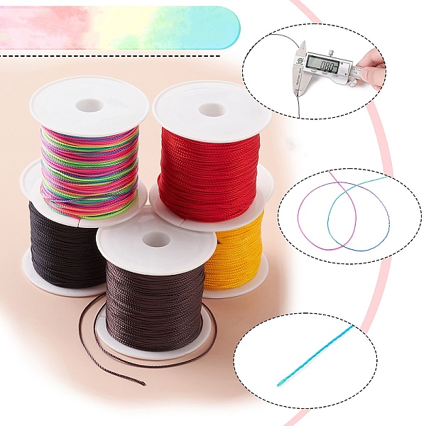 

PandaHall 5 Rolls 5 Colors Round Nylon Thread, with Spool, Mixed Color, 0.8mm, about 27.34 Yards(25m)/roll, 1 roll/color Nylon Multicolor