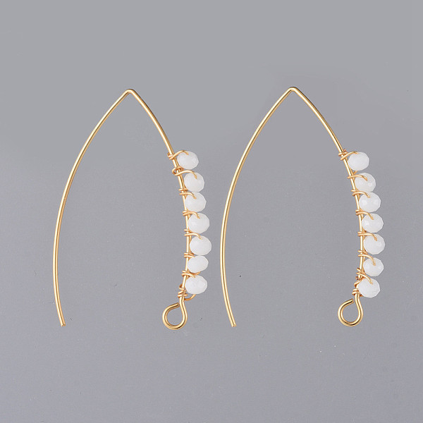 

PandaHall 304 Stainless Steel Earring Hooks, with Faceted Rondelle Glass Beads and Horizontal Loop, Golden, White, 40x28x3mm, Hole: 3x2mm...