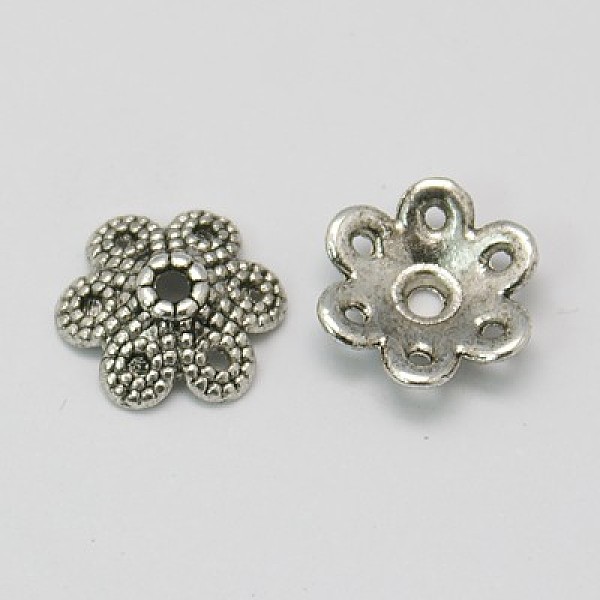 

PandaHall Tibetan Style Alloy Bead Caps, Cadmium Free & Nickel Free & Lead Free, Flower, 6-Petal, Antique Silver, 9.5x10x3mm, Hole: 1.5mm...