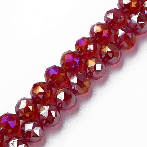 

PandaHall Electroplate Transparent Glass Beads Strands, Faceted, Round, Red, 10x8.5mm, Hole: 1.2mm, about 60pcs/strand, 20.47 inch(52cm)...
