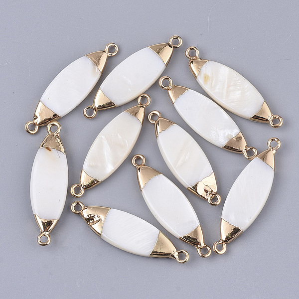 

PandaHall Freshwater Shell Links connectors, with Both Ends Golden Plated Iron Loops, Horse Eye, Seashell Color, 33~39x10x3~4mm, Hole: 1.5mm...