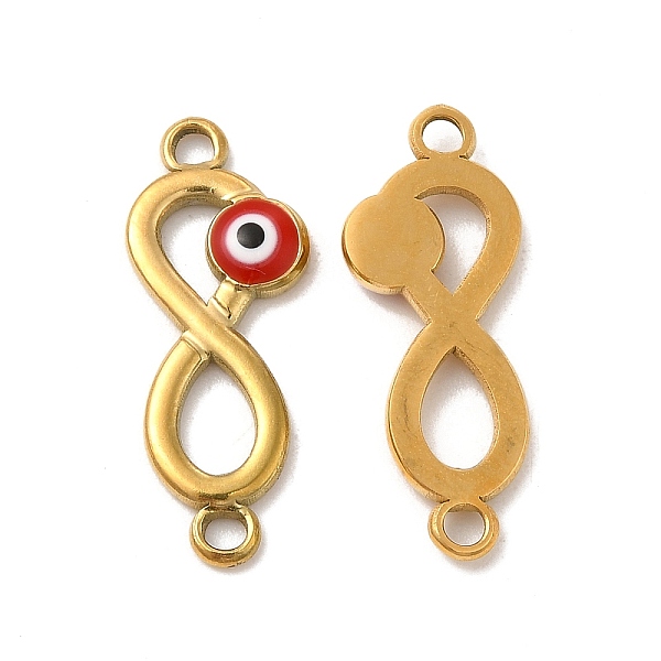 

PandaHall 201 Stainless Steel Enamel Connector Charms, Real 24K Gold Plated, Infinity Links with Evil Eye, Red, 24x9x2.5mm, Hole: 1.8mm 201...