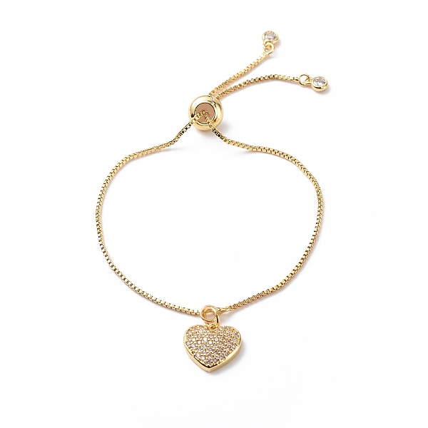 

PandaHall Clear Cubic Zirconia Heart Pendant Slider Bracelet with Brass Box Chains for Women, Golden, Inner Diameter: 1-7/8~2-5/8 inch...