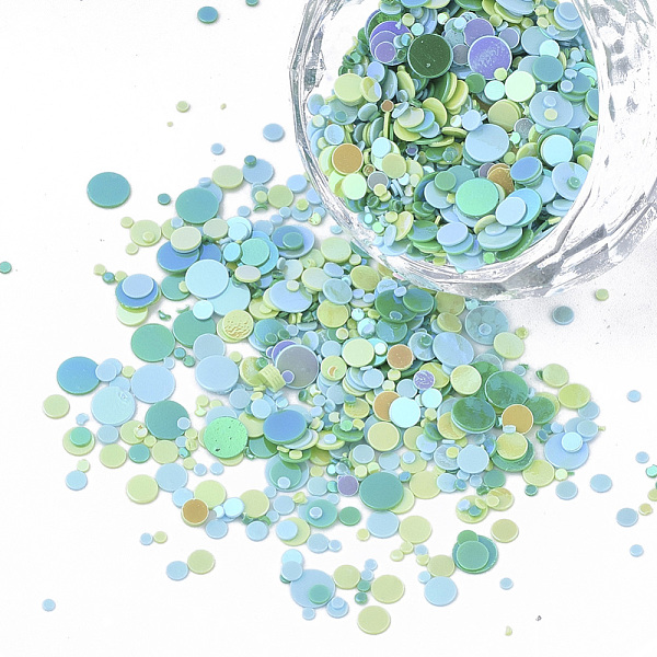 

PandaHall Ornament Accessories, PVC Plastic Paillette/Sequins Beads, No Hole/Undrilled Beads, Flat Round, Mixed Color, 1~4x0.4mm PVC Flat..., Multicolor