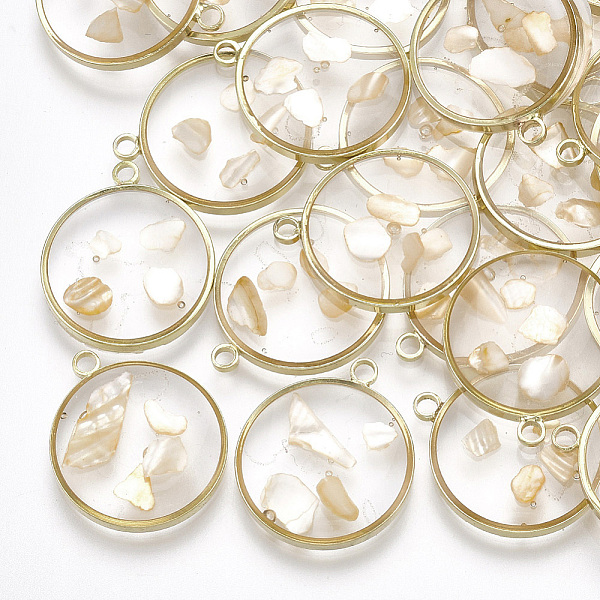 

PandaHall Epoxy Resin Pendants, with Shell Inside and Brass Findings, Flat Round, Light Gold, Wheat, 18.5x16x2~3mm, Hole: 1.5mm Brass+Epoxy..., Orange