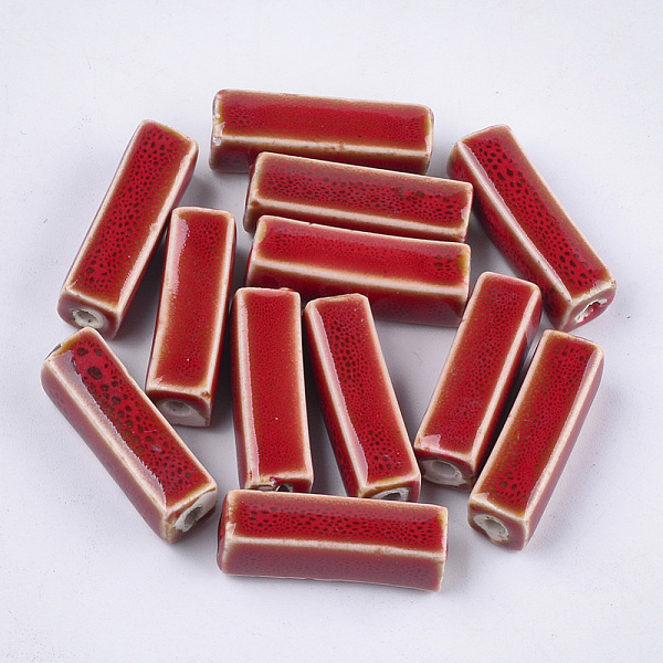 

PandaHall Handmade Porcelain Beads, Fancy Antique Glazed Porcelain, Cuboid, Red, 23~29x7~10x7~10mm, Hole: 2.5~3mm Porcelain Cuboid Red