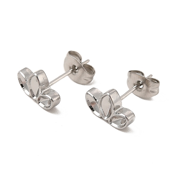 PandaHall 304 Stainless Steel Stud Earring Cabochon Settings, Leaf with Horse Eye Tray, Stainless Steel Color, Tray: 5x2.5mm and 4x2mm...