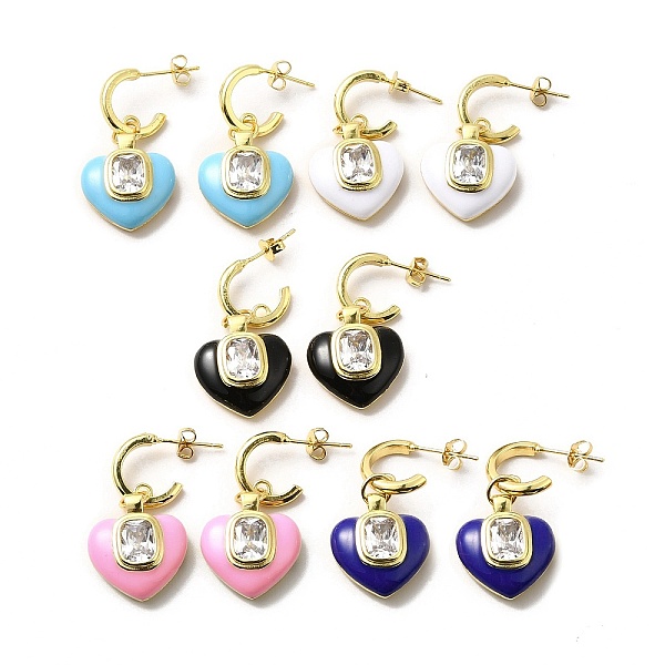 

PandaHall Enamel Heart Dangle Stud Earrings with Clear Cubic Zirconia, Real 18K Gold Plated Brass Jewelry for Valentine's Day, Mixed Color..., Multicolor