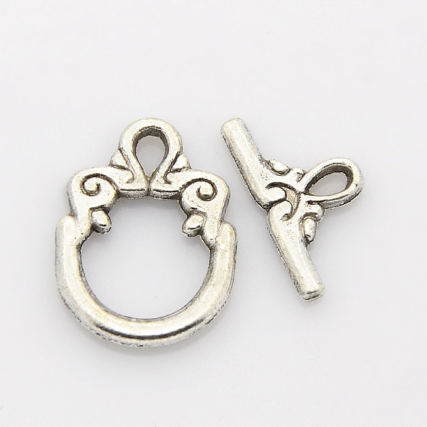 PandaHall Tibetan Style Alloy Ring Toggle Clasps, Antique Silver, Ring: 20x15x2mm, Hole: 2x3mm, Bar: 17x9x2mm, Hole: 2x3mm Alloy Ring