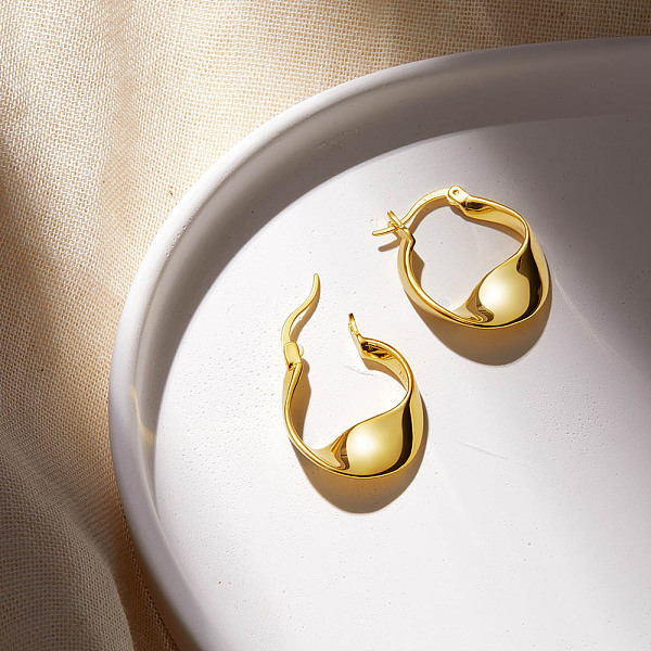 

PandaHall SHEGRACE 925 Sterling Silver Hoop Earrings, Twisted, Real 18K Gold Plated, 21x17mm Sterling Silver