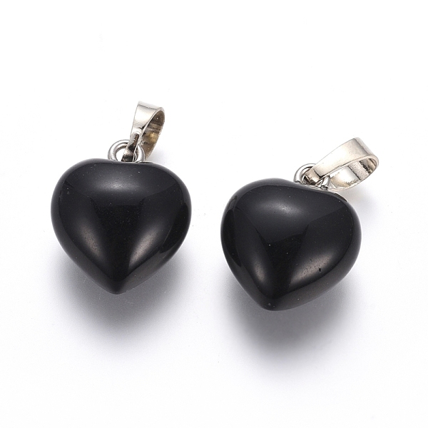 

PandaHall Natural Black Agate Pendants, with Platinum Tone Brass Findings, Heart, 18x15x10mm, Hole: 5x7mm Black Agate Heart