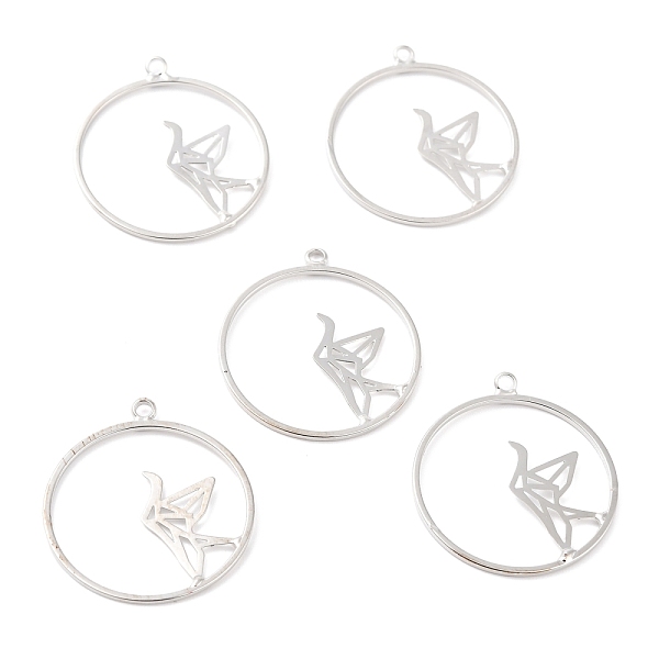

PandaHall Alloy Hollow Pendants, Ring with Paper Crane, Platinum, 28x25x1mm, Hole: 1.8mm Alloy Ring