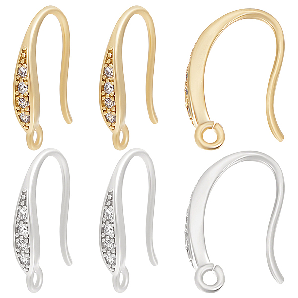 

PandaHall Beebeecraft 1 Box 12Pcs Ear Hooks 18K Gold Plated Brass and Platinum Plated Brass Cubic Zirconia Lever Back Ear Wires with Dangle..., Clear