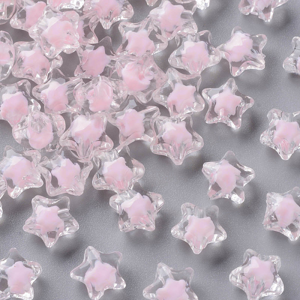 

PandaHall Transparent Acrylic Beads, Bead in Bead, Faceted, Star, Pink, 10.5x11x7mm, Hole: 2mm, about 1280pcs/500g Acrylic Star Pink