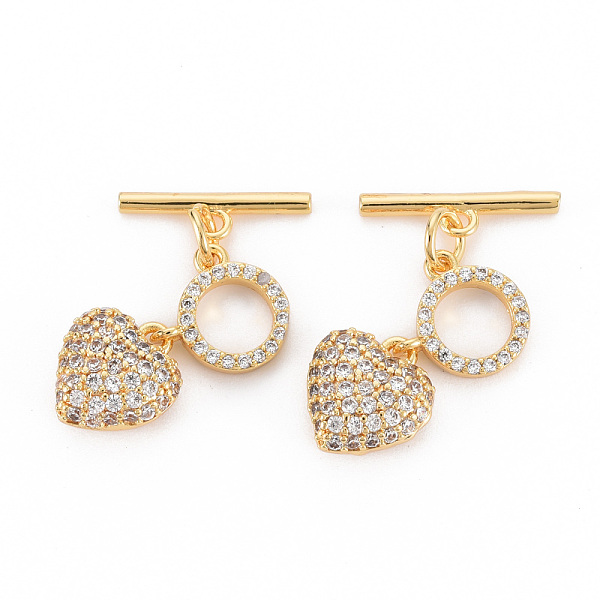 

PandaHall Brass Micro Pave Clear Cubic Zirconia Toggle Clasps, Nickel Free, Heart & Bar, Real 18K Gold Plated, Heart: 11.5x10.5x5mm, bar...