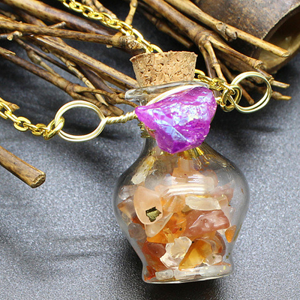 

PandaHall Natural Red Agate Chips Perfume Bottle Necklace, Glass Pendant Necklace with Alloy Chains for Women, 19.69 inch(50cm) Red Agate